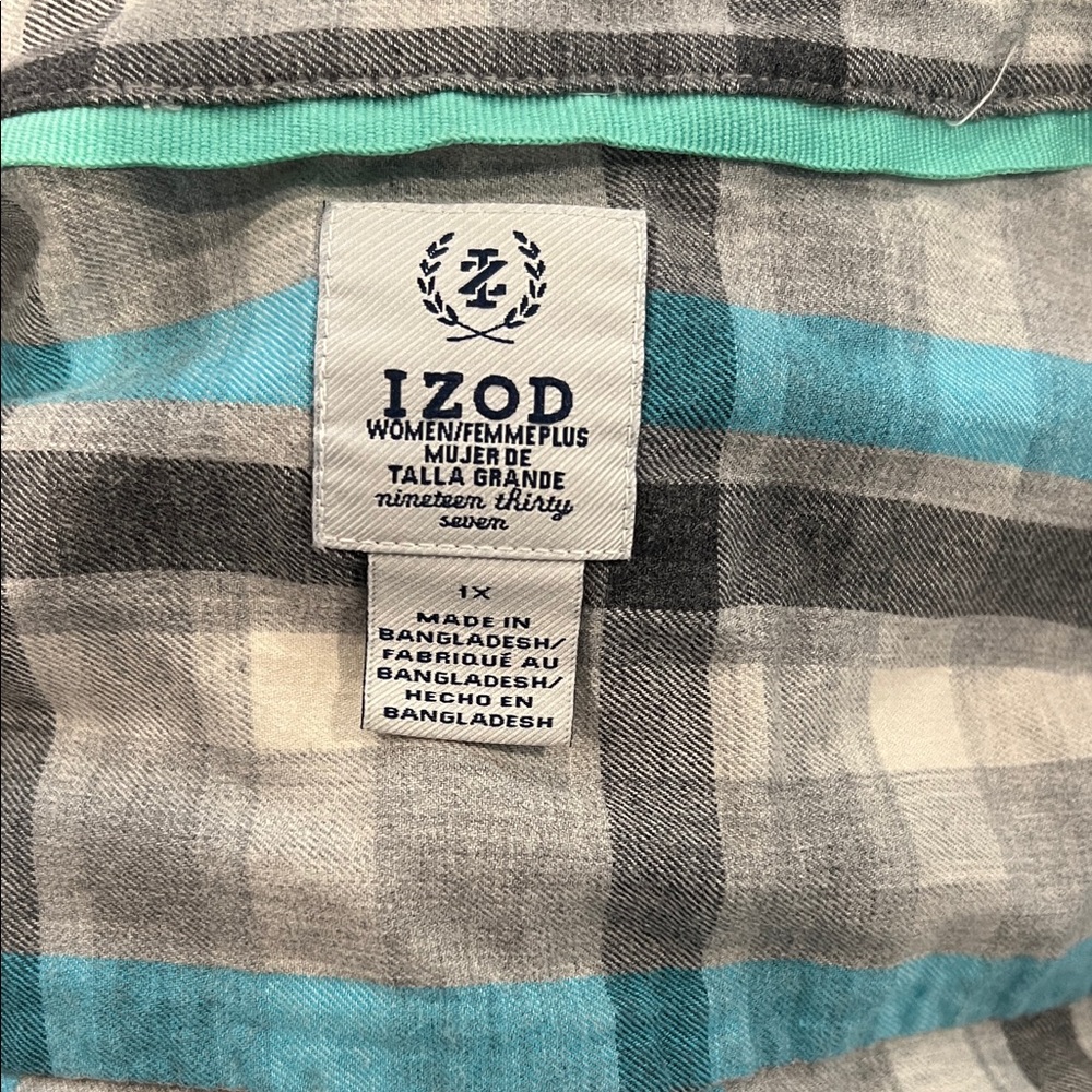 Izod Gray and Blue Plaid Shirt